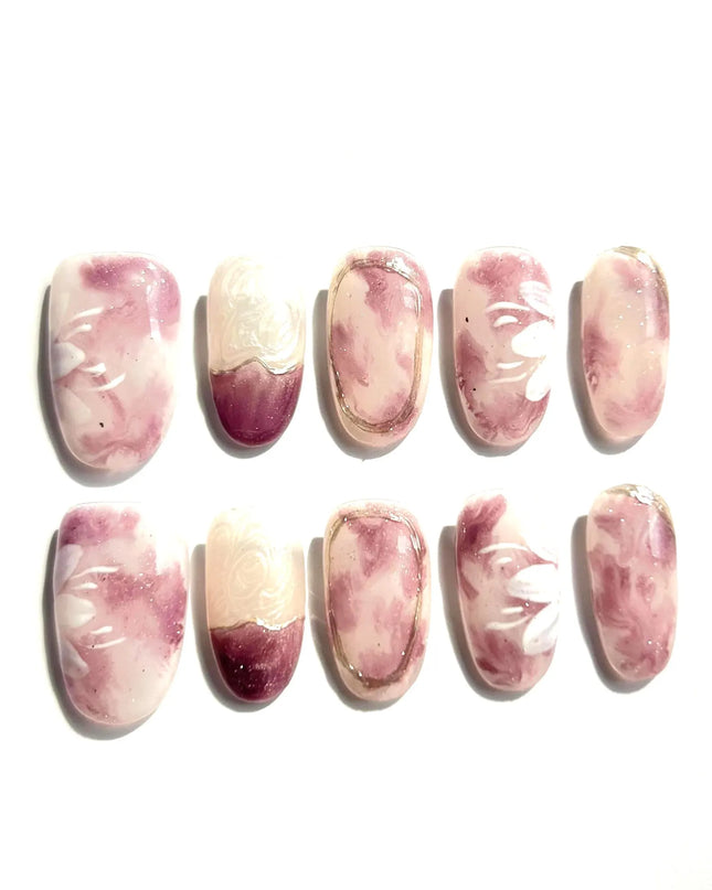 Purple Marble Press-On Nails