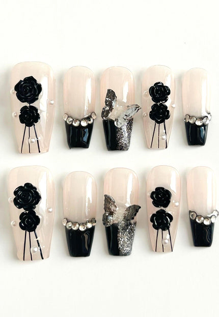 Black Rose Press On Nails