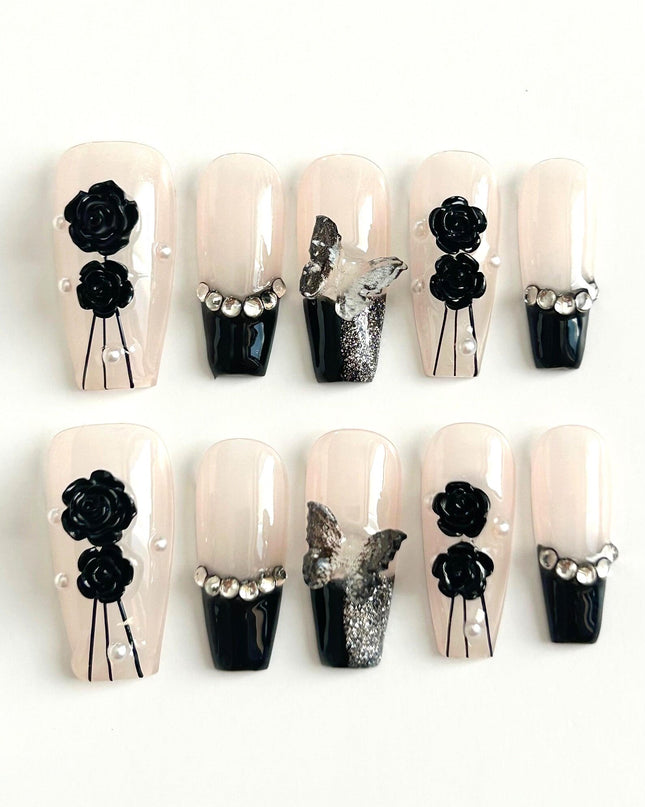 Black Rose Press On Nails