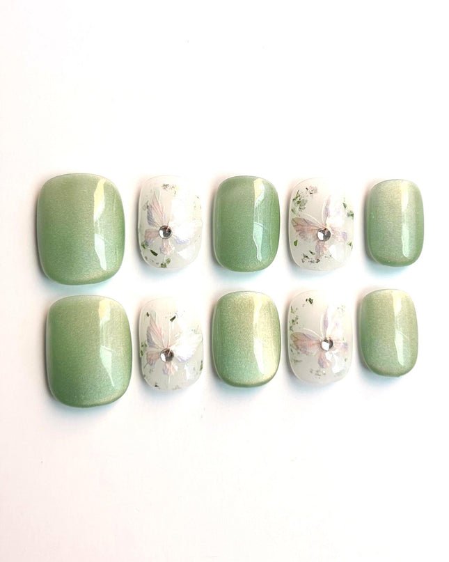 Sage Blossom Press-On Nails