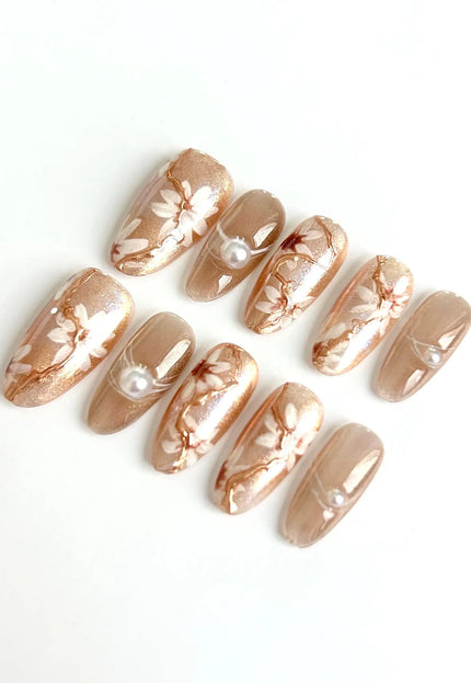Golden Bloom Press On Nails