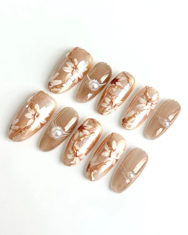 Golden Bloom Press On Nails