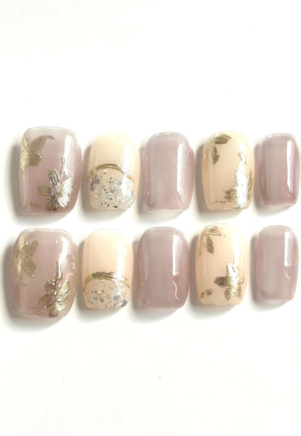 Golden Petals Press-On Nails