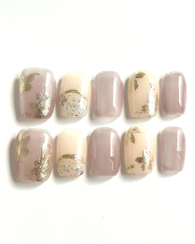 Golden Petals Press-On Nails