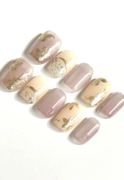 Golden Petals Press-On Nails