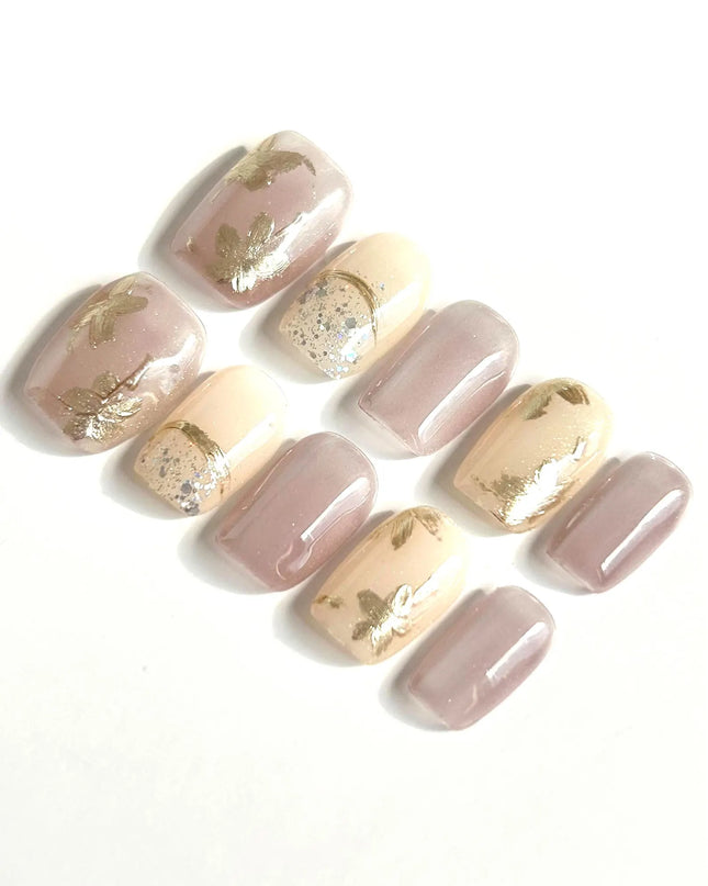Golden Petals Press-On Nails