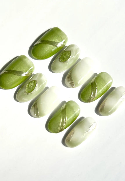 Olive Marble Swirl Press-On Nails