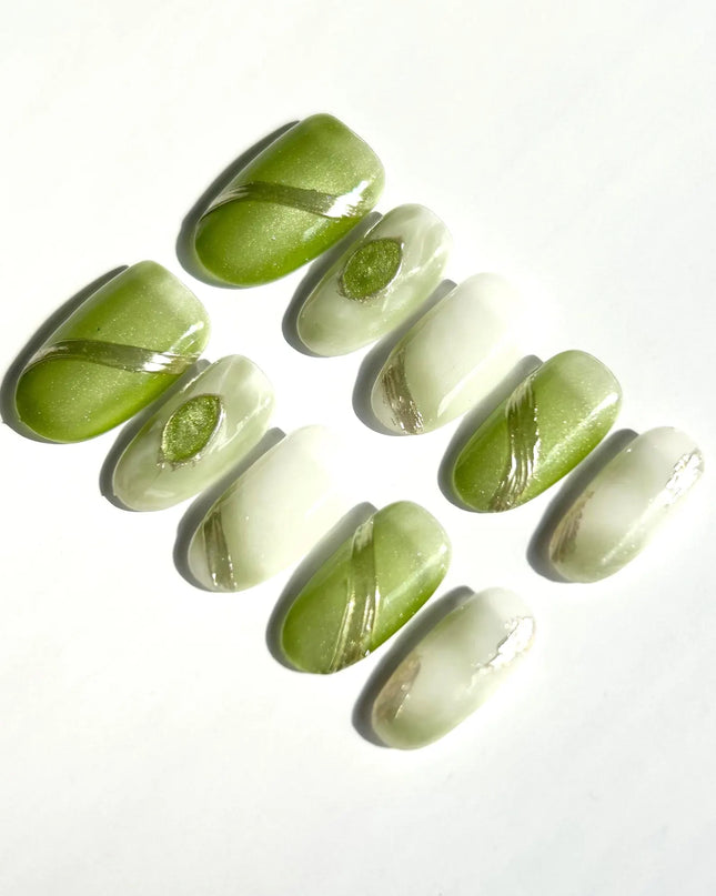 Olive Marble Swirl Press-On Nails