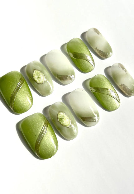 Olive Marble Swirl Press-On Nails