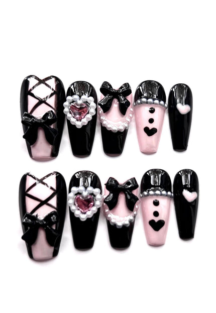 Gothic Pink & Black Press On Nails