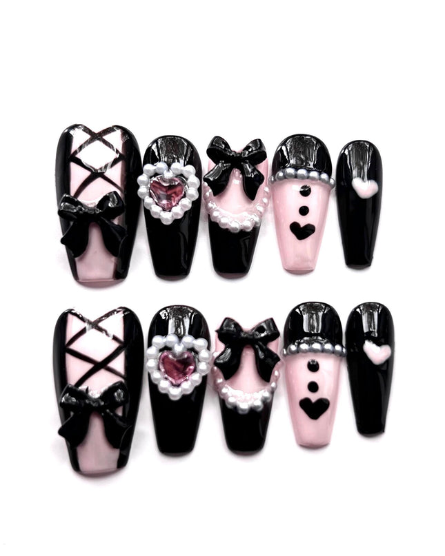 Gothic Pink & Black Press On Nails