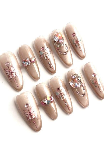 Bow & Crystal Charm Press-On Nails
