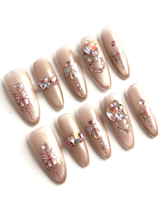 Bow & Gemstone Press-On Nails