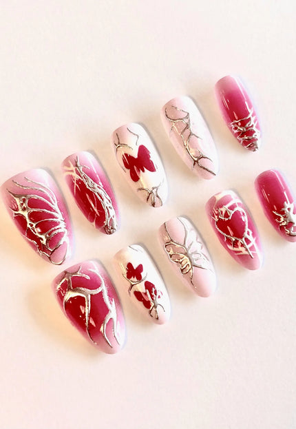 Pink Butterfly Press on Nails