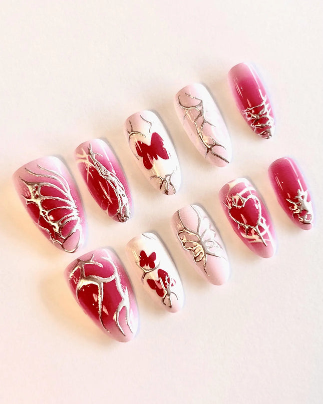 Pink Butterfly Press on Nails