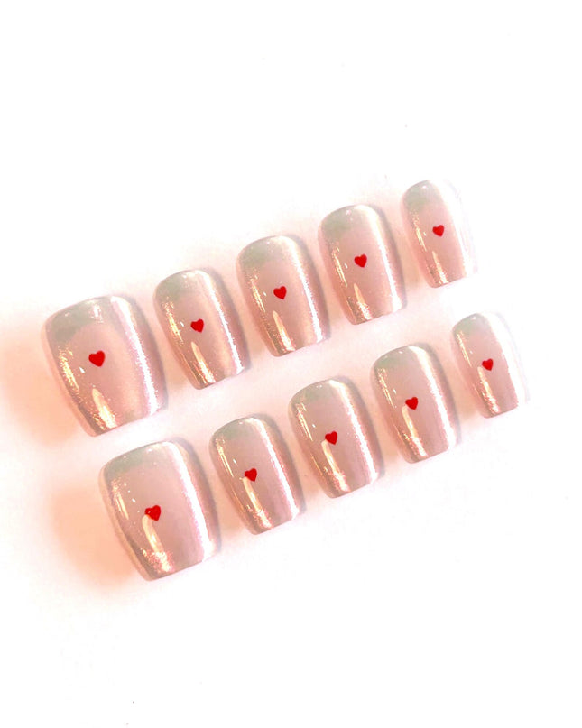 Heart Pink Press on Nails