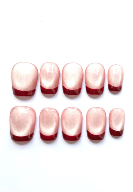 Red Cat Eye French Press On Nails