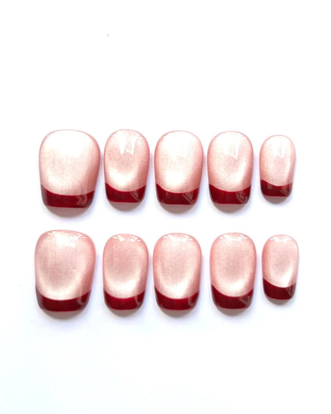 Red Cat Eye French Press On Nails
