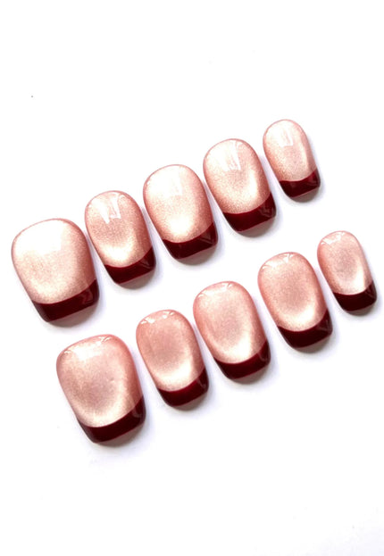 Red Cat Eye French Press On Nails