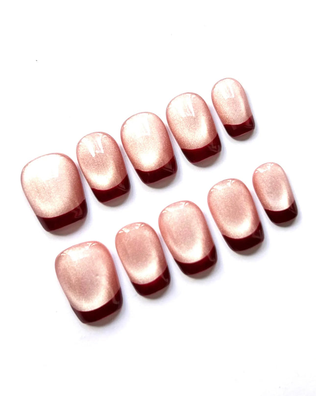 Red Cat Eye French Press On Nails