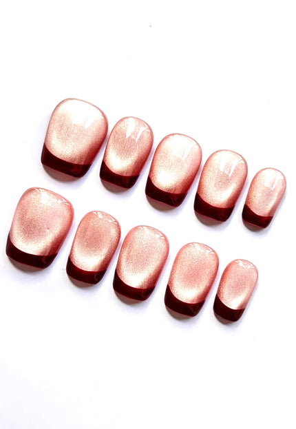 Red Cat Eye French Press On Nails