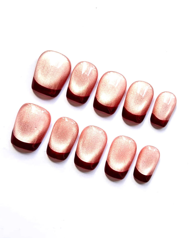 Red Cat Eye French Press On Nails