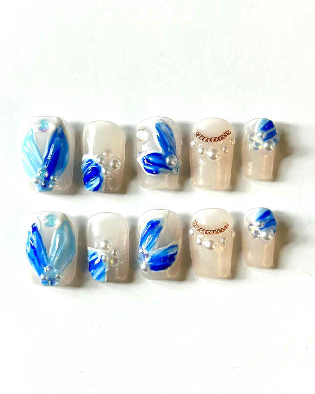 Blue Pearl Press On Nails
