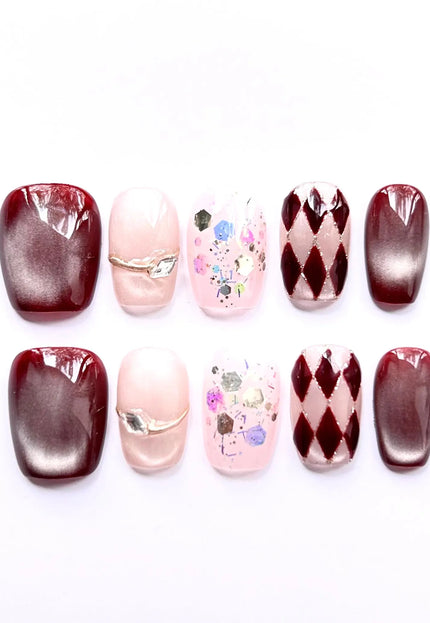 Harlequin Glitter Press On Nails