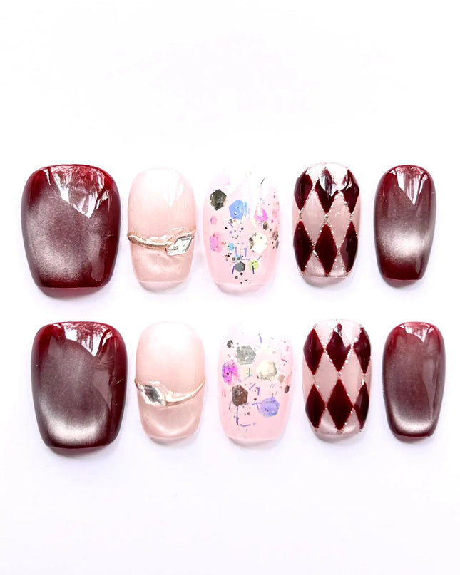 Harlequin Glitter Press On Nails