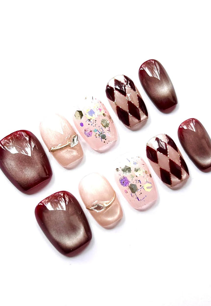 Harlequin Glitter Press On Nails