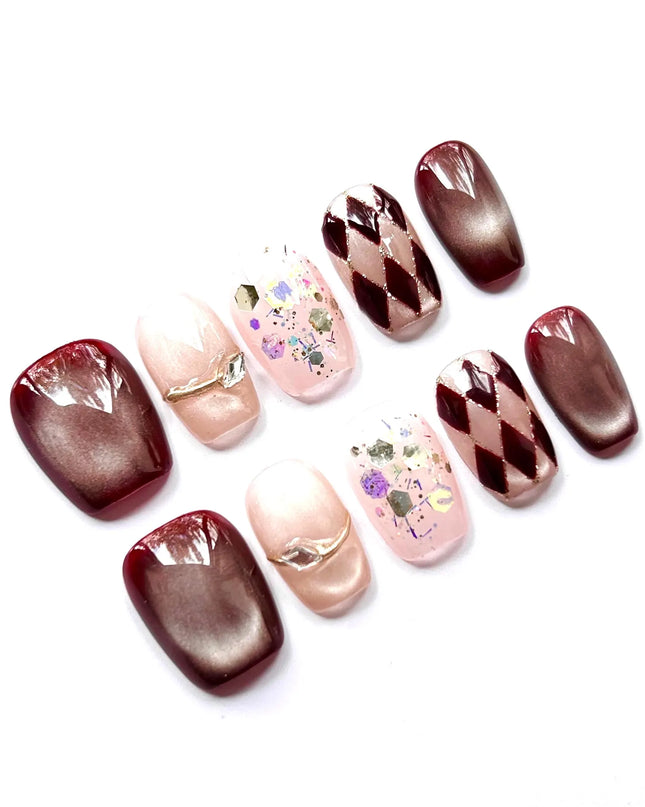 Harlequin Glitter Press On Nails