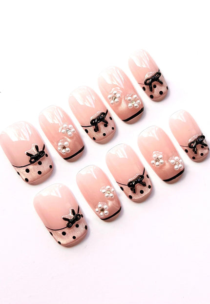 Pink Polka Press On Nails