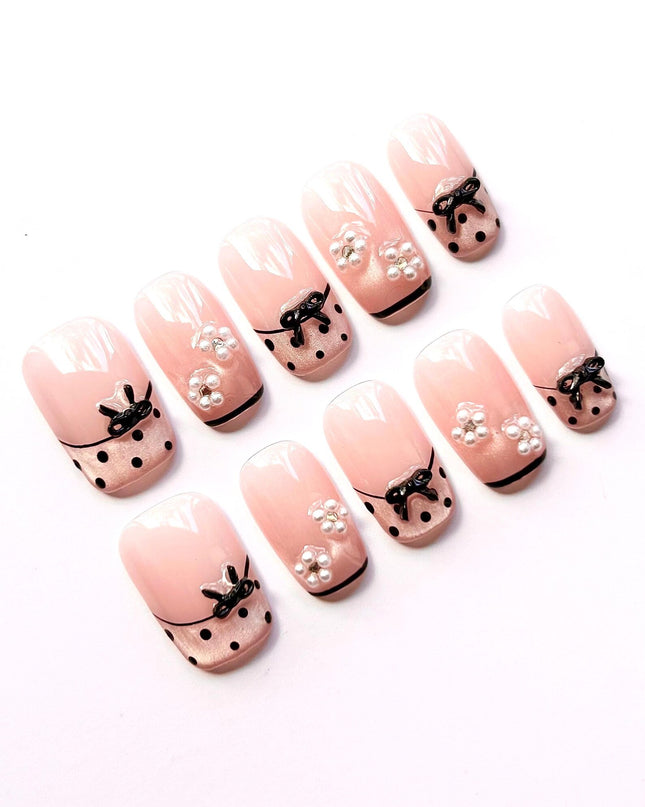 Pink Polka Press On Nails
