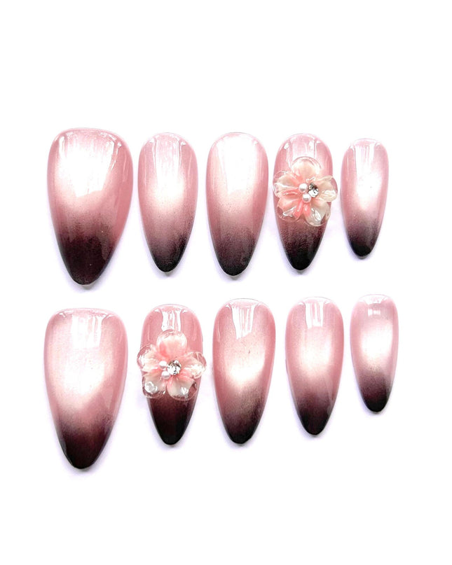 Pink Black Ombre Press On Nails