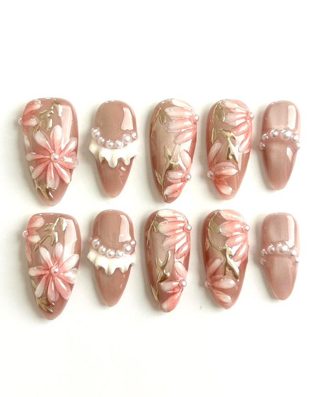 Blush Floral Press-On Nails