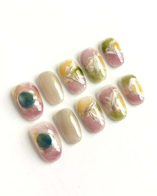 Mist Marble Press On Nails