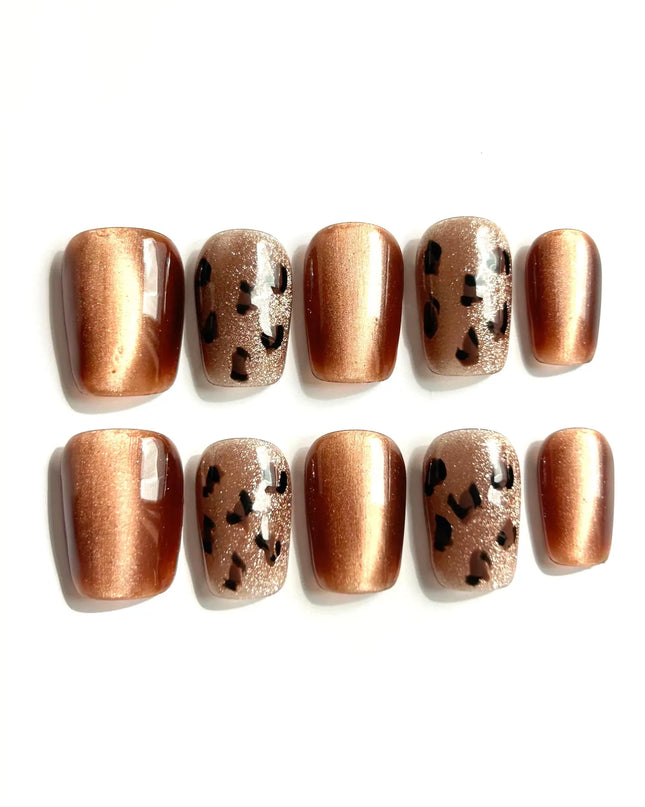 Bronze Leopard Press On Nails