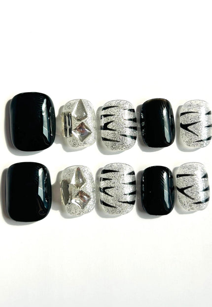 Silver Zebra Press On Nails