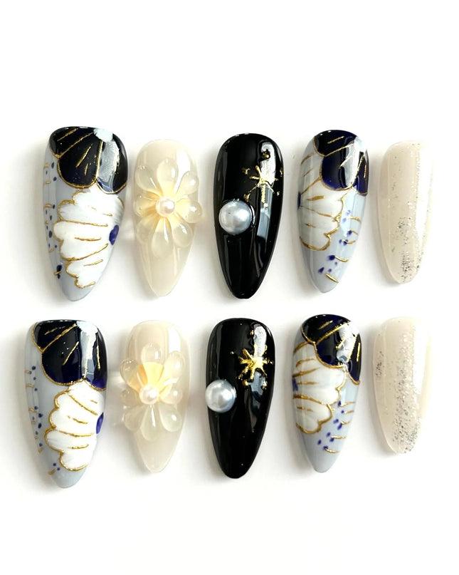Midnight Floral Press-On Nails