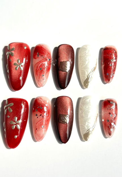 Red Swirl Press-On Nails