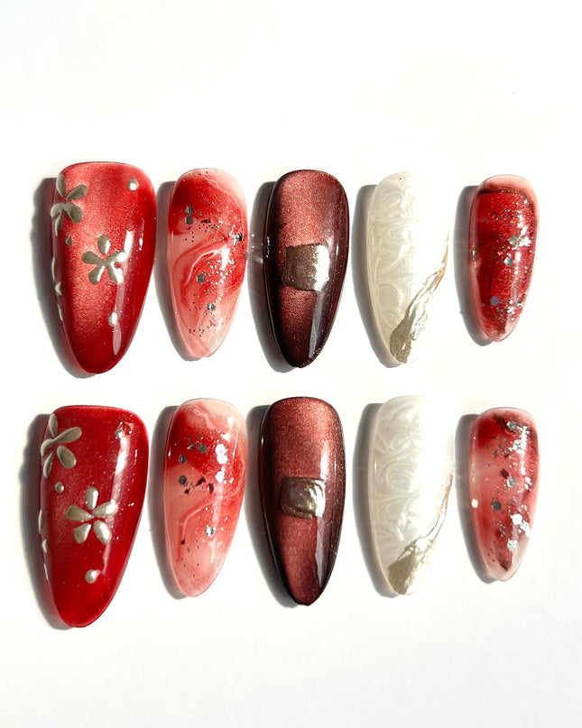 Red Swirl Press-On Nails