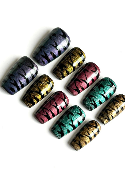 Metallic Stripes Press On Nails