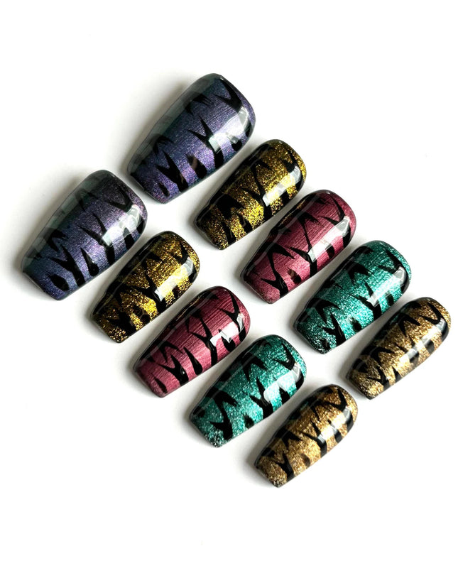 Metallic Stripes Press On Nails