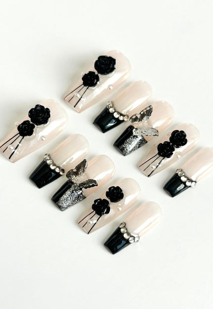 Black Rose Press On Nails