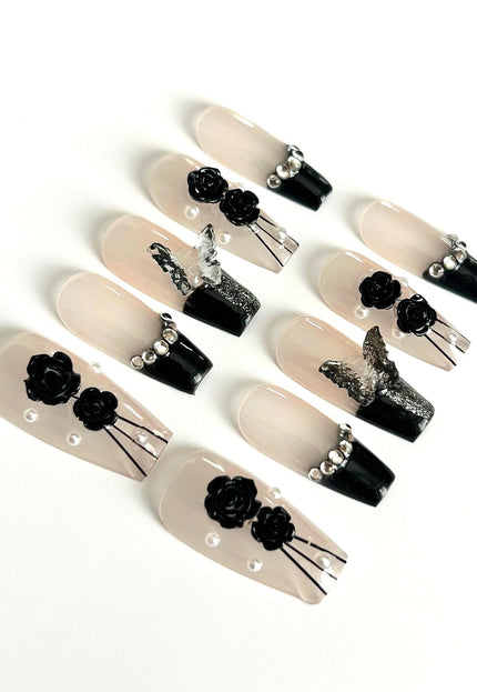Black Rose Press On Nails