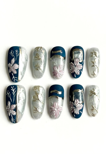 Midnight Silver Press On Nails