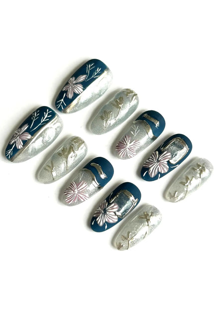 Midnight Silver Press On Nails