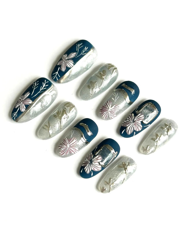 Midnight Silver Press On Nails