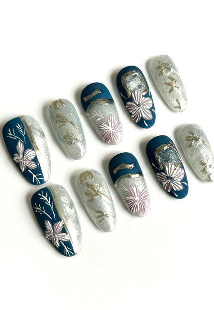 Midnight Silver Press On Nails