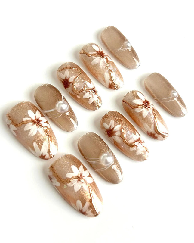 Golden Bloom Press On Nails